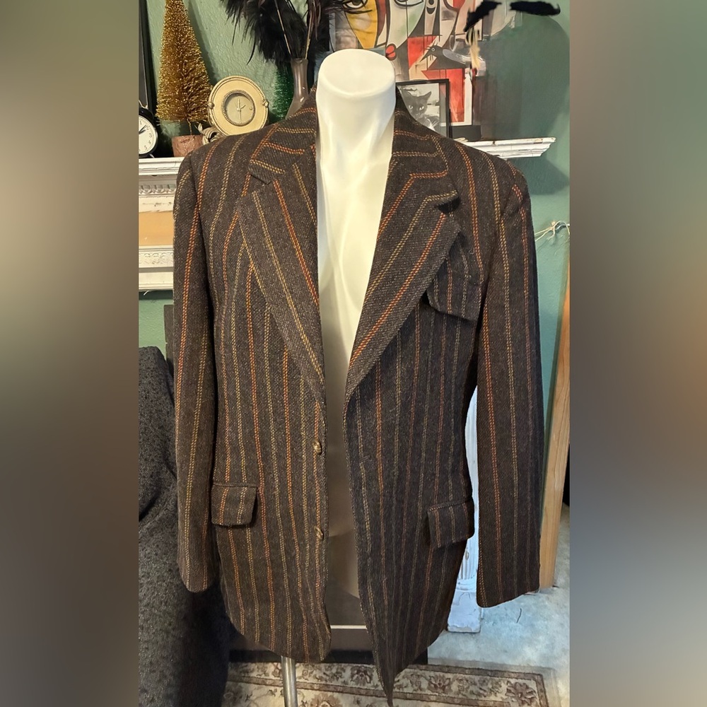 Vintage Striped Brown wool Blazer by Jack Richards 42R EUC Gangster style